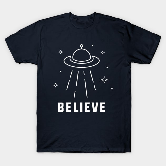 Retro minimal UFO Sci Fi T-Shirt by happinessinatee